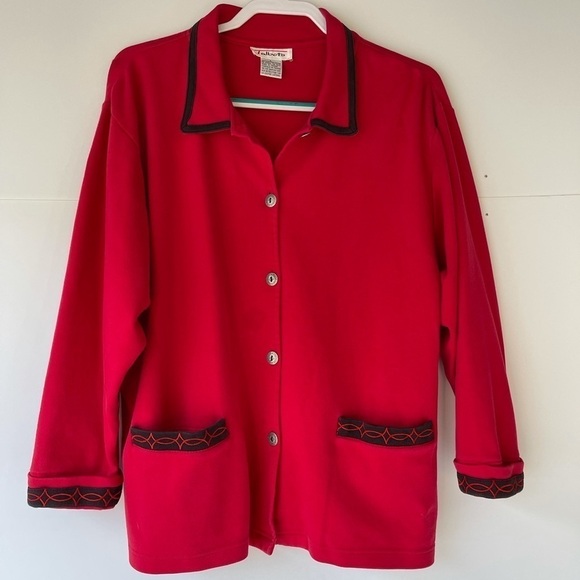 Talbots Women's Cotton Red Blazer Jacket Cardigan Coat Button Pockets, Sz L - Picture 10 of 13
